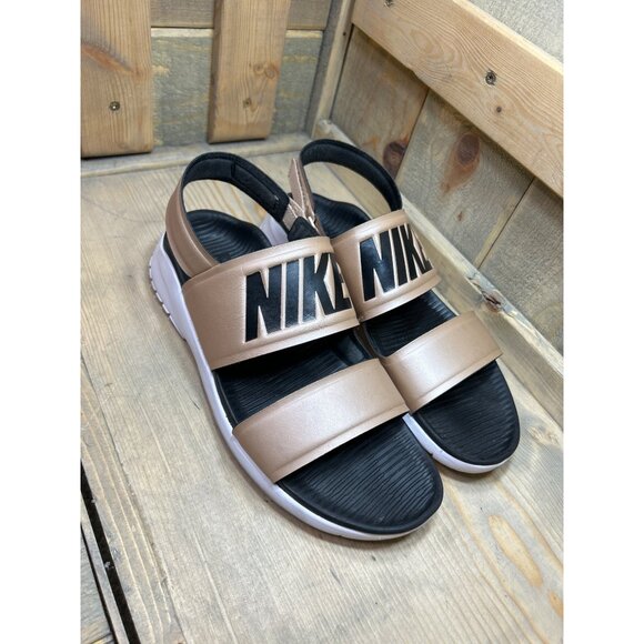 US9 Nike Womens Tanjun Ankle Strap Slingback Sandal 882694-200 Golden Beige - Picture 2 of 7